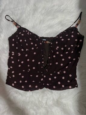 Fashion Nova Black Cami Top with Pink Polka Dots